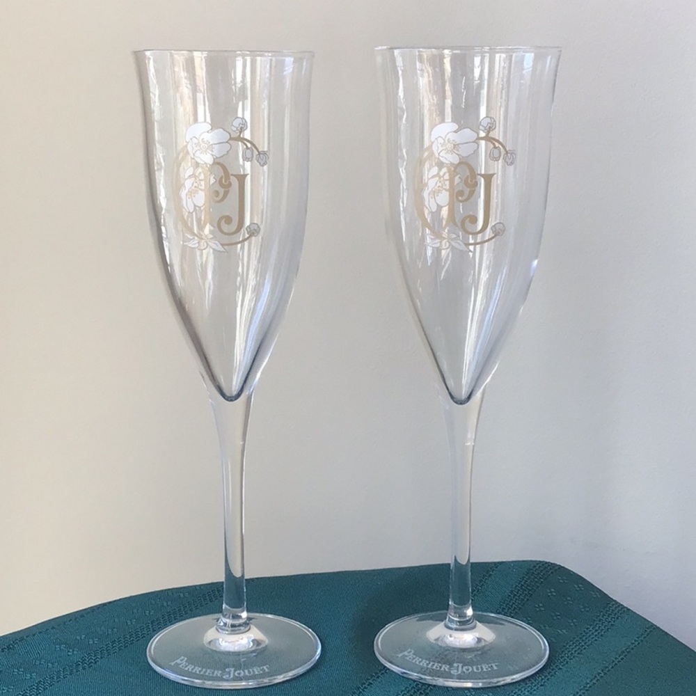 Perrier-Jouët‎ Crystal Champagne Flutes Set of 2 PJ Iconic Glasses